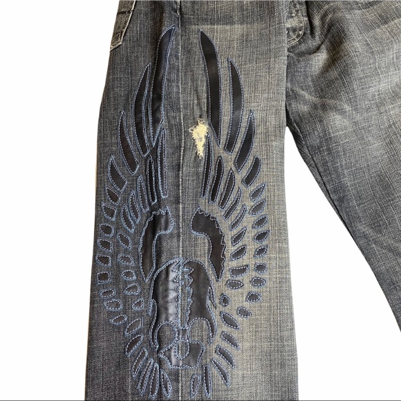 HTF: 7 For All Mankind® x Great China Wall ☻︎ Leather Skull Patch Standard Jeans - Picture 15 of 16